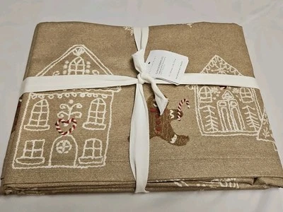 New Limited Edition POTTERY Gingerbread Village TABLECLOTH/OILCLOTH 70”x108”  - Image 1 of 4