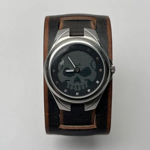 Relic By Fossil Zr55201 Skull Men’s Cuff Watch Leather Band Fast Free Shipping - Picture 1 of 22