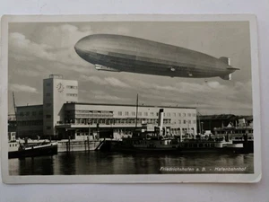 Rare Zeppelin Hindenburg LZ129 Postcard Friedrichshafen Harbour Station Germany - Picture 1 of 6