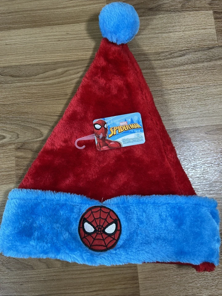 Marvel Spider-Man Christmas Santa Hat 16" Red Blue Plush Cap Holiday Gift