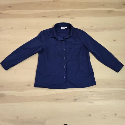 Top informal de manga larga con cuello abotonado azul marino talla PL Leon Levin para mujer de colección Foto 1 de 4