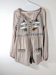 Double D Ranch Top Women XS Brown Aztec Embroidery Western Boho Ranch Rodeo - Picture 1 of 8