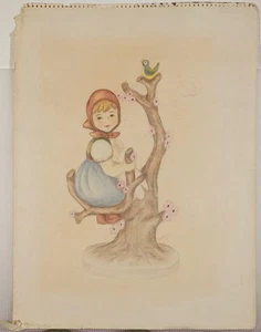 Mid Century Zeichnung auf Papier junges Mädchen M.B. Douglas 1970 - Bild 1 von 6