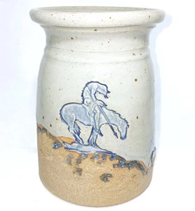 Signed Native American Blue Glazed & Incised Pottery"End Of The Trail"W/Buffalo - Picture 1 of 20