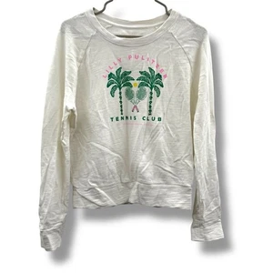 Lilly Pulitzer Tennis Club Sweatshirt Women's Size Small White Graphic Pullover - Picture 1 of 8