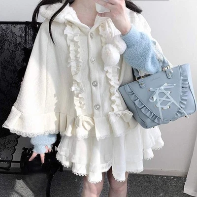 Dulce Invierno Cálido Lolita Mori Niñas Capa Suelta Capa Abrigos Chaquetas con Capucha Lindo Foto 1 de 4