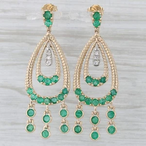 2.45ctw Esmeralda Diamante Pendientes Lágrima 14k Oro Amarillo Tendencia - Imagen 1 de 6