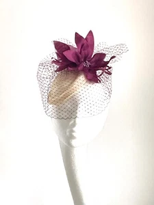 Plum mauve purple cocktail hat fascinator Wedding Royal Ascot Kentucky Derby - Picture 1 of 7