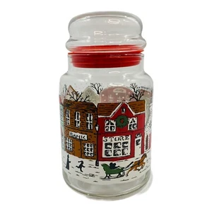 Christmas Village Apothacary Jar Bubble Lid Bright Graphics Christmas Candy Jar - Picture 1 of 7