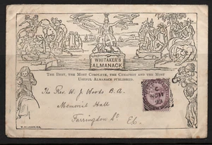 GB QV 1893 Whitakers Almanack Mulready Cover used 1d lilac WS40054 - Picture 1 of 2