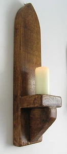 53CM RUSTIC SOLID WOOD ANTIQUE WAX GOTHIC ARCH WALL SCONCE CANDLE HOLDER - Picture 1 of 3