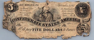 Confederate States $5 1861 T-36 - Picture 1 of 3