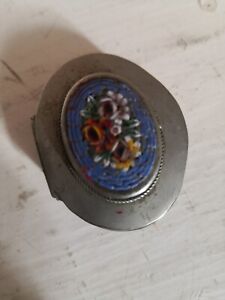 Vintage  Italian sterling Silver Trinket Box With micro mosaic inlay