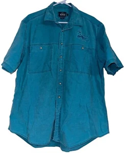 Vintage Woolrich Men’s Aspen Button Up Camp Shirt Sz L Ranger Boats Blue 90s - Picture 1 of 7