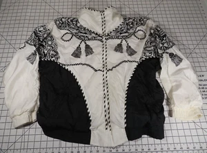 VTG Porto Cruz Womens Nylon Tapestry Tassel Rope Jacket Large 90s Black White - Picture 1 of 5