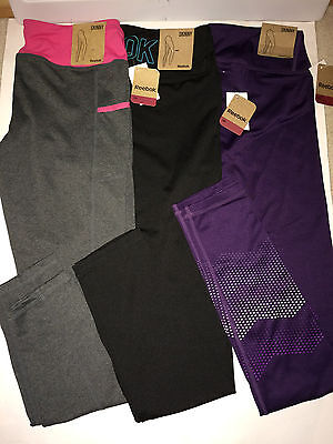 Pick! NWT REEBOK Skinny Gym Athletic Sport Pants Leggings Gray Black Pink Pocket • 44.99€