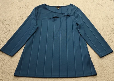 Alfani Sweater Womens Medium Blue Striped Long Sleeve Cutout Asymmetrical Neck - Image 1 of 4