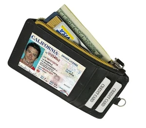 RFID-Schutz schwarz Leder Ausweis Abzeichen Geldbörse mit Umhängeband Ring - Bild 1 von 7