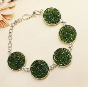 WoW Lovely Glass Moldavite Gemstone Bracelet 925 Sterling Silver Plated Jewelry - Picture 1 of 3