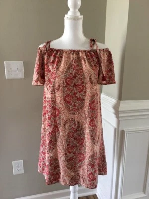 Nuevo Vestido Madewell Seda Hombro Frío Acuarela Paisley Rosa Polvoriento Talla Xxs G6410 Foto 1 de 4