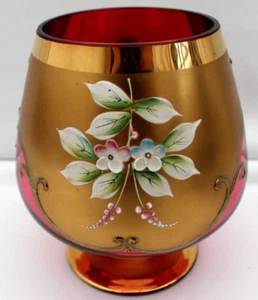 Cranberry Gold Brandy Bohemia glass hand painted Czech 5" Cognac Glass - Picture 1 of 8