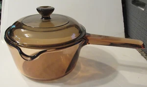 CORNING WARE VISION COOKWARE pots and pans Medium Saucepan & Lid Amber Glass - Bild 1 von 6