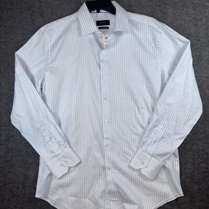 Bugatchi Men Button Shirt Comfort Stretch Blue White Stripe Flip Cuff Sz M NEW - Picture 1 of 11