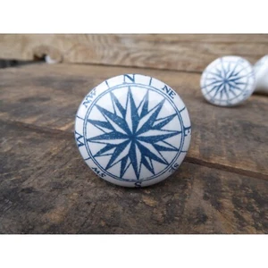 Vintage Drawer Pull White Ceramic Compass Handle Cabinet Dresser Door Knob - Picture 1 of 5