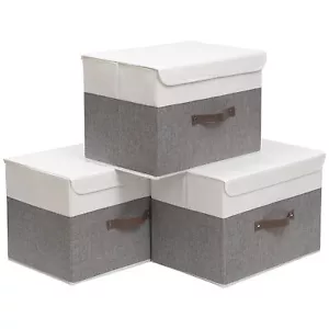 Large Cube Storage Unit Boxes Collapsible Bin With Lid Linen Fabric Wardrobe Org - Picture 1 of 12