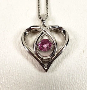 .925 Sterling Silber 18" Kette mit tanzendem rosa Stein in Herz Halskette - Bild 1 von 6
