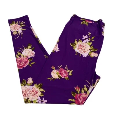 TC LuLaRoe Leggings ~ ROSES ON PURPLE BACKGROUND ~ SIZES 12-18 Tall & Curvy - Image 1 of 3