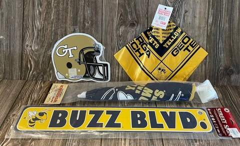Brand New Georgia Tech Yellow Jackets Set of 4 Fan Items~Sign~Car Flag~Magnet Cover