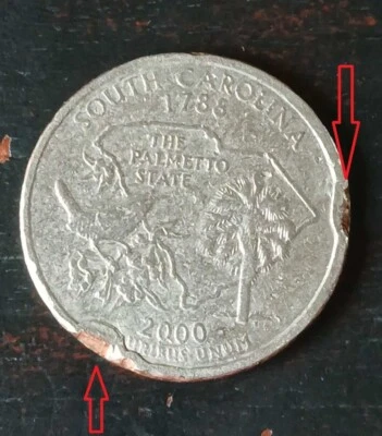 2000 D South Carolina Quarter ERROR Rim Clips & Cuds & Missing Letters - Image 1 of 4