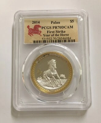 2014 Gilt PCGS Palau S$5 First Strike PR 70 Silver Coin - Image 1 of 2