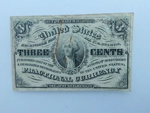 Three Cent Fractional Note, About Uncirculated - Picture 1 of 3