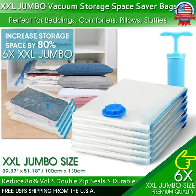 XXL Jumbo Vacuum Storage Bags Comforters Bedding Clothes Space Saver Hand Pump - Image 1 of 4