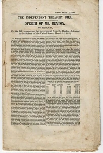 1838 THOMAS HART BENTON, Senator from MISSOURI - IMPORTANT SPEECH ON BANKS - Picture 1 of 1