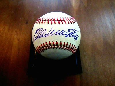 EDDIE MATHEWS 500 HR CLUB BRAVES HOF SIGNED AUTO FEENEY GAME USED BASEBALL JSA - Image 1 of 3