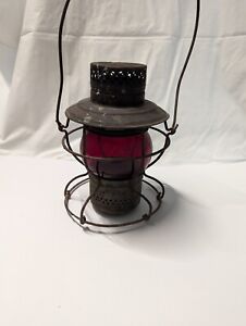 Vintage Antique Adlake Kero Handlan St Louis Railroad Lantern Red Globe