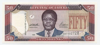 Liberia 50 Dollars 1999 Pick 24 UNC Uncirculated Banknote - Image 1 of 2