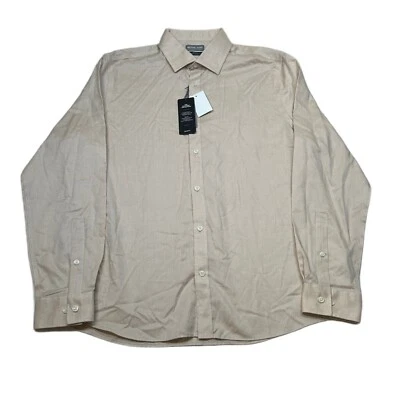 Camisa Michael Kors Passport Calce Ajustado Para Hombres Grande 16-16.5 Tostado Tostado Algodón Lino NUEVA Foto 1 de 4