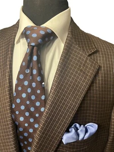 Savile Row Custom Check Sport Coat Blazer Jacket Brown 44R - Picture 1 of 11
