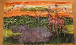 Afrikanische Wandbilder Kilimandscharo Malerei auf Stoff handgefertigt Tansania - Bild 1 von 6