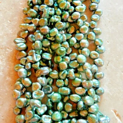 4 x 6mm Green top drilled nugget Freshwater Pearl Beads (70 beads) - Image 1 of 4