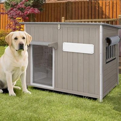 PETSCOSSET 43"L Large Dog House for Outdoor with Adjustable Vent Window, Gray - Image 1 of 4