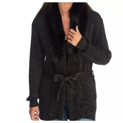 Cárdigan Michael Kors Suéter Negro Dorado Metálico Roscado Imitación Piel Pequeño  Foto 1 de 4