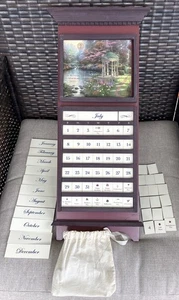 VTG Thomas Kinkade Perpetual Calendar Dark Wood 4 Seasons Complete Wall Hanging - Picture 1 of 12