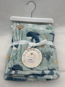 Adirondack Baby Blanket Narwhal Blue Fleece Blanket Infant Boys Sea Life NEW - Picture 1 of 14