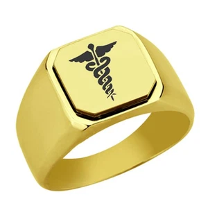 Medical Symbol Stainless Steel Signet Ring Engraved, Stainless Steel Signet R... - Picture 1 of 4