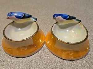 2 Vintage Glanzgeschirr handbemalt offen Salzkeller, Schalen mit Vogel Japan - Bild 1 von 3